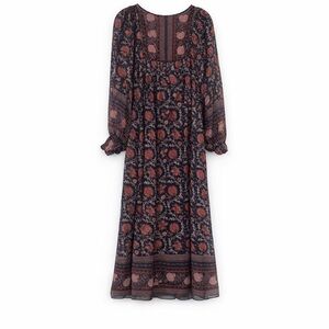 Ulla Johnson Boho Floral Midi Dress – Navy/Rust Print – Long Sleeve
